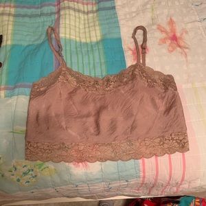 Brandy Melville Rose Pink Cropped Lace Silk Tank